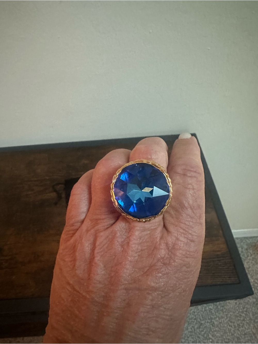Bold Blue Crystal Statement Ring - Women's Fashion Jewelry - Picture 6 of 7